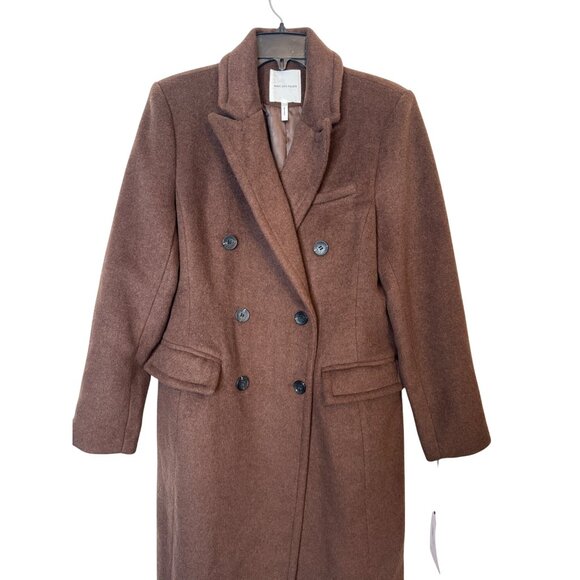 NWT L Avec Les Filles Womens Brown Double-Breasted Long Wool Blend Coat - Picture 9 of 16